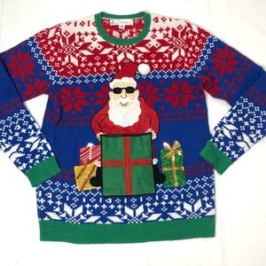 Ugly Christmas Santa Sweater w/ Drink Pouch